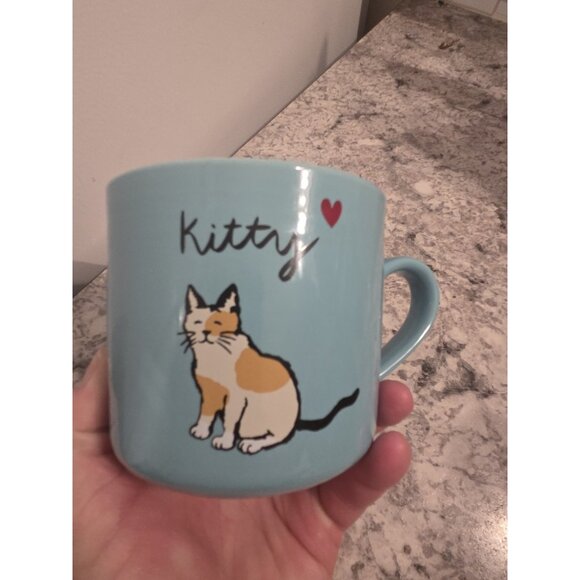 Opalhouse Stoneware Calico Kitty Cat With Heart Coffee Tea Mug Blue 14 oz - Picture 7 of 9